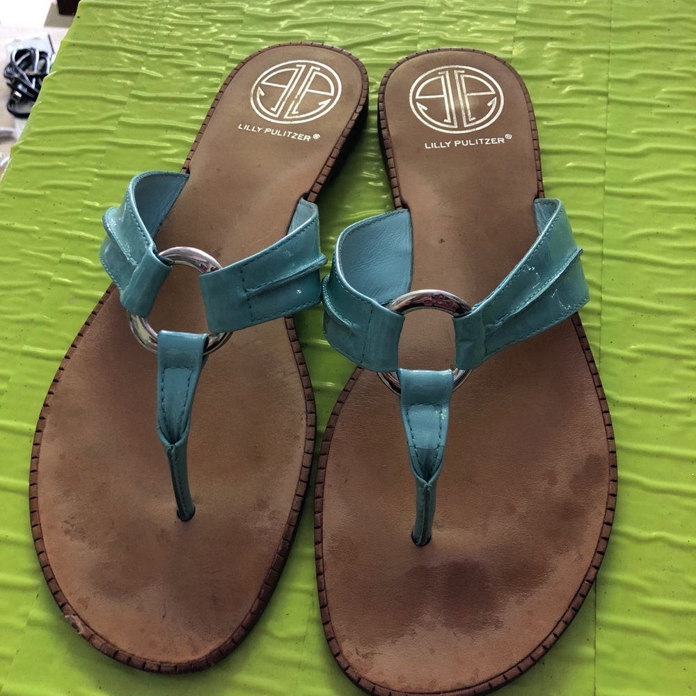 Lilly Pulitzer flat thong sandals.